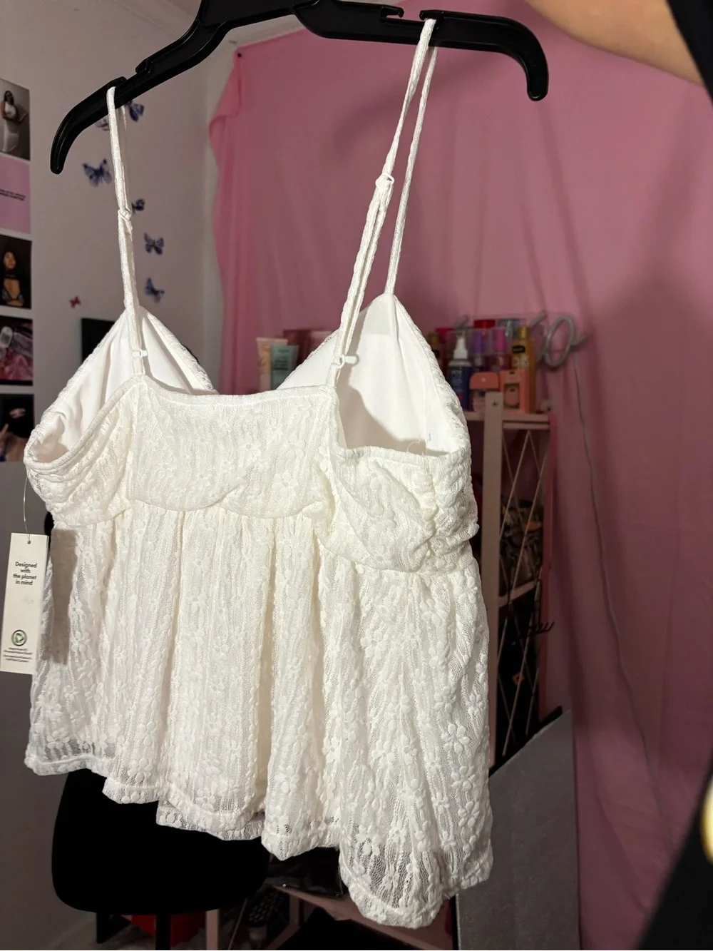 BRAND NEW! No Boundaries Cream Lace-Trim Cropped Cami with Front Tie🤍 size XL